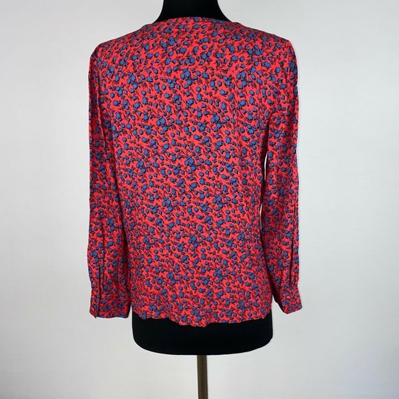 J. Jill Petite XS Red Blue Patterned Rayon Button Down Long Sleeve - Picture 6 of 8